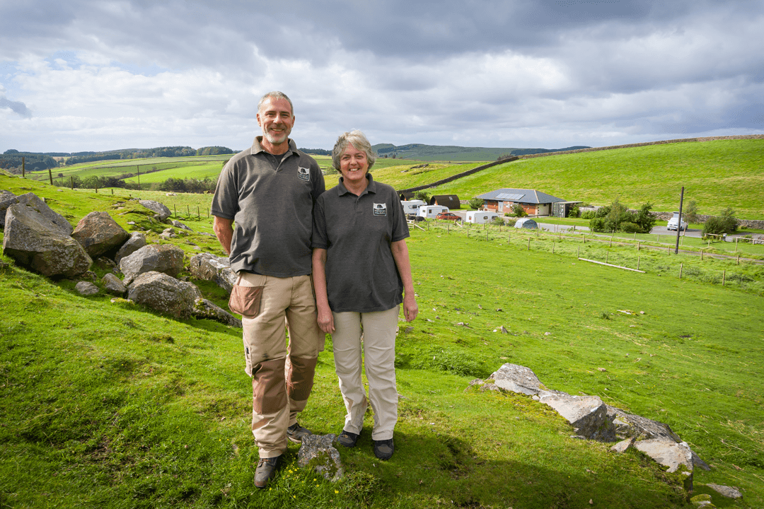 Site Managers Sue and Phil on dog walk